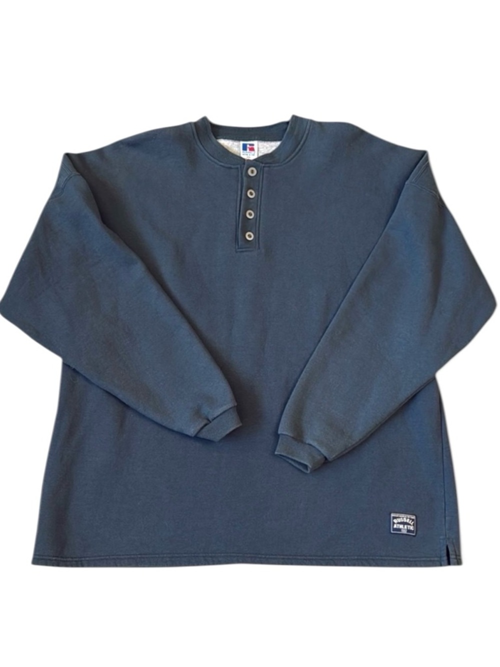 Vintage Russell Athletic Henley Sweatshirt USA XXL Faded Blue Grunge Workwear